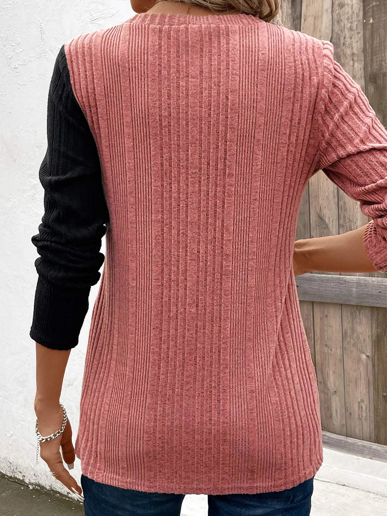 Ribbed Button Decor Shirt
