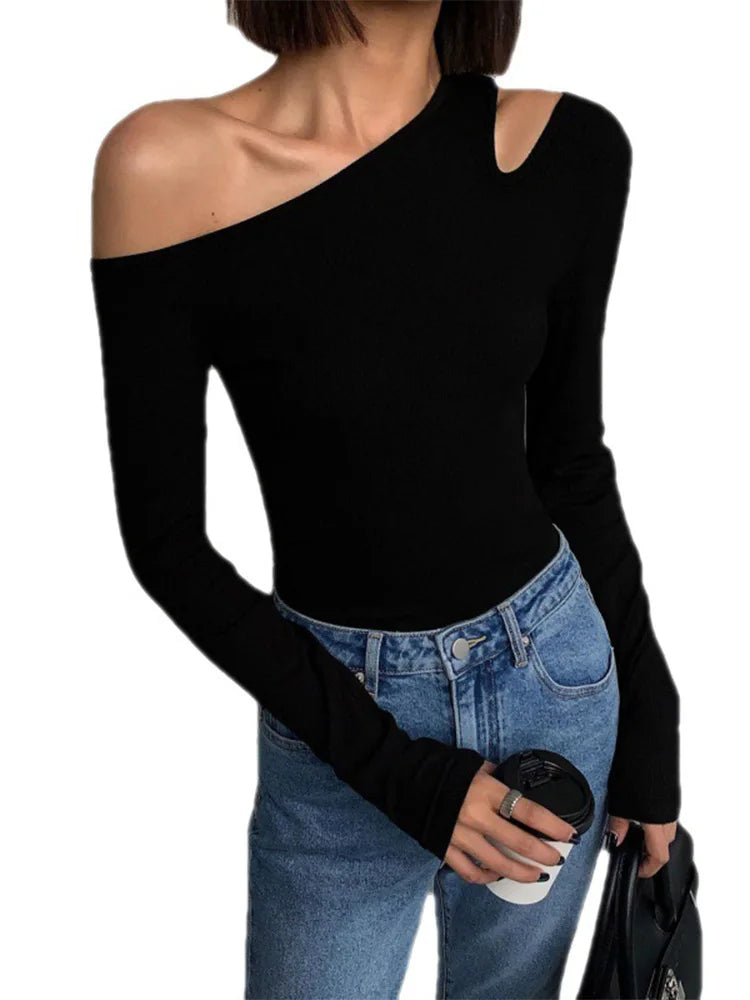 Off-Shoulder Long-Sleeved T-Shirt