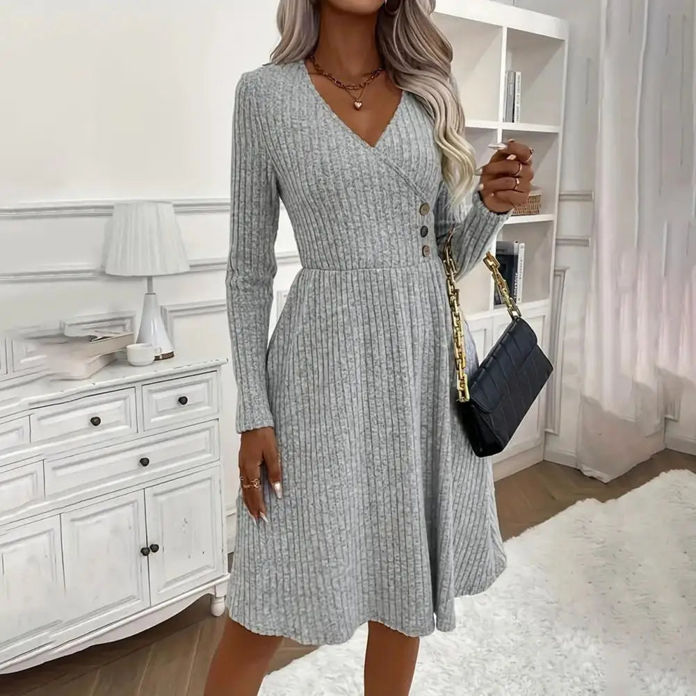 V Neck Knitted Sweater Dress