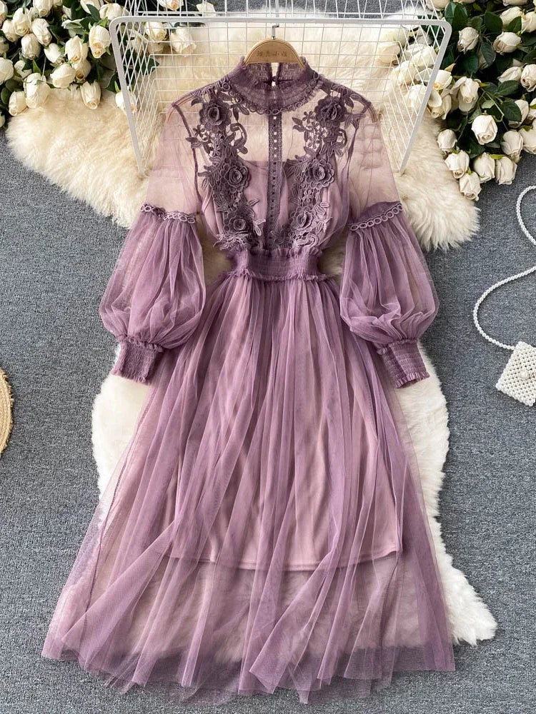 Flower Hook Mesh Dress