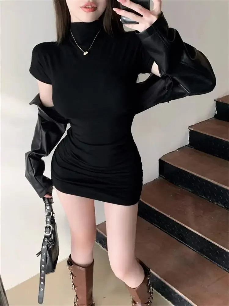 Pleated Waist Mini Slim Dresses